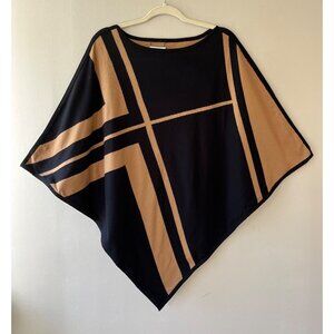 Chicos Sz L XL Reversible Knit Poncho Black Brown Tunic Sweater Cover Up